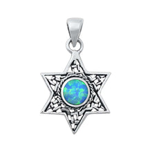 Load image into Gallery viewer, Sterling Silver Blue Lab Opal Jewish Star Pendant