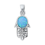 Sterling Silver Light Blue Lab Opal Hamsa Pendant