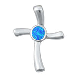 Sterling Silver Cross Blue Lab Opal Pendant