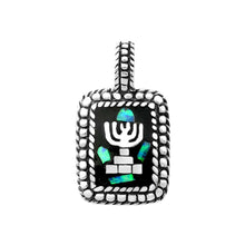 Load image into Gallery viewer, Sterling Silver Blue Lab Opal Menorah Pendant