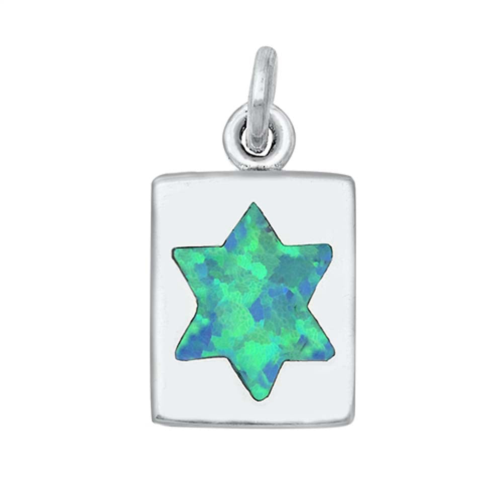 Sterling Silver Blue Lab Opal Jewish Star Pendant