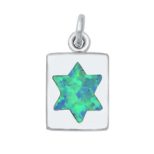 Load image into Gallery viewer, Sterling Silver Blue Lab Opal Jewish Star Pendant