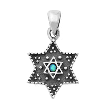 Load image into Gallery viewer, Sterling Silver Blue Lab Opal Jewish Star Pendant