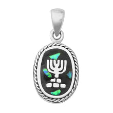 Load image into Gallery viewer, Sterling Silver Blue Lab Opal Menorah Pendant