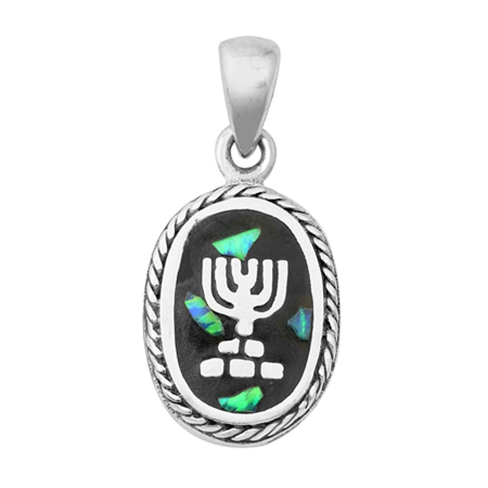 Sterling Silver Blue Lab Opal Menorah Pendant