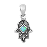 Sterling Silver Light Blue Lab Opal Hamsa Pendant