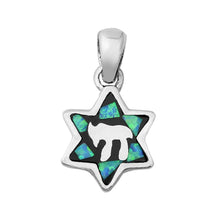 Load image into Gallery viewer, Sterling Silver Blue Lab Opal Chai Symbol Pendant