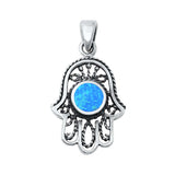 Sterling Silver Light Blue Lab Opal Hamsa Pendant