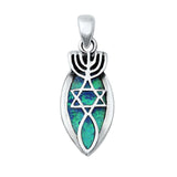 Sterling Silver Light Blue Lab Opal Jewish Symbols Pendant