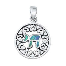 Load image into Gallery viewer, Sterling Silver Blue Lab Opal Chai Symbol Pendant