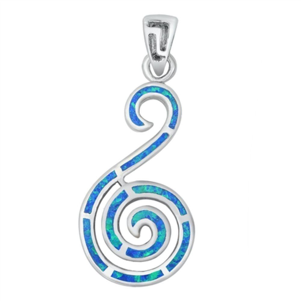 Sterling Silver Blue Lab Opal Swirl Pendant - silverdepot