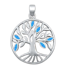 Sterling Silver Tree of Life Blue Lab Opal Pendant