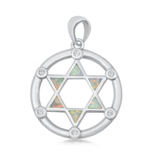 Load image into Gallery viewer, Sterling Silver White Lab Opal Jewish Star Pendant - silverdepot