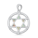 Sterling Silver White Lab Opal Jewish Star Pendant