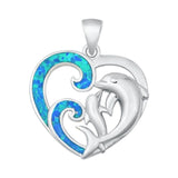 Sterling Silver Blue Lab Opal Dolphins Pendant