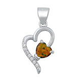 Sterling Silver Heart Black Lab Opal and Clear CZ Pendant