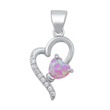 Load image into Gallery viewer, Sterling Silver Heart Pink Lab Opal and Clear CZ Pendant