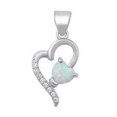 Sterling Silver Heart White Lab Opal and Clear CZ Pendant