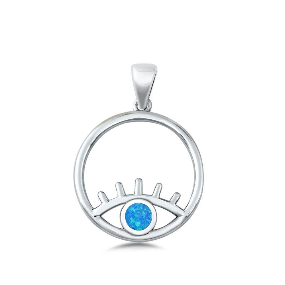 Sterling Silver All Seeing Eye Blue Lab Opal Pendant - silverdepot