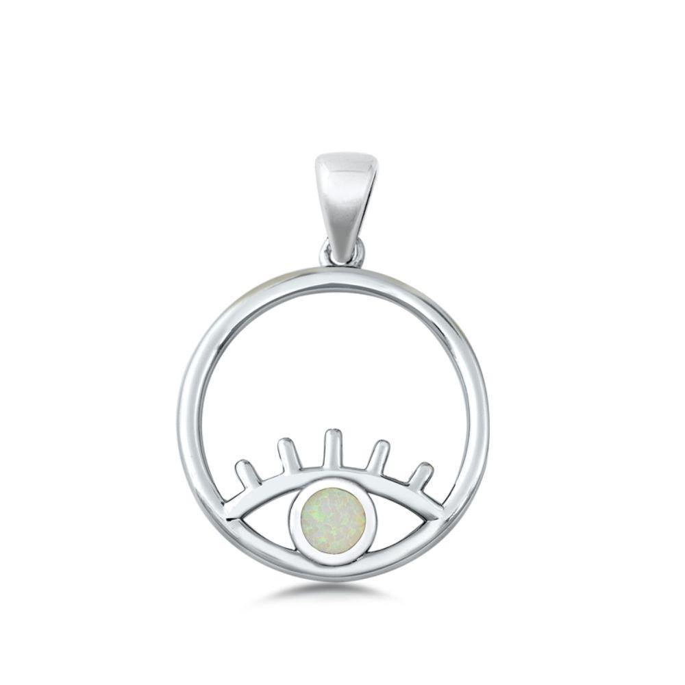 Sterling Silver All Seeing Eye White Lab Opal Pendant - silverdepot