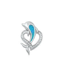 Load image into Gallery viewer, Sterling Silver Dolphin Heart Blue Lab Opal Pendant - silverdepot