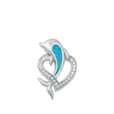 Sterling Silver Dolphin Heart Blue Lab Opal Pendant
