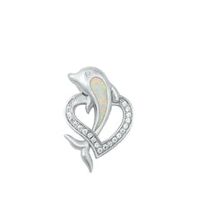 Load image into Gallery viewer, Sterling Silver Dolphin Heart White Lab Opal Pendant - silverdepot