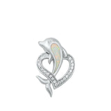 Sterling Silver Dolphin Heart White Lab Opal Pendant