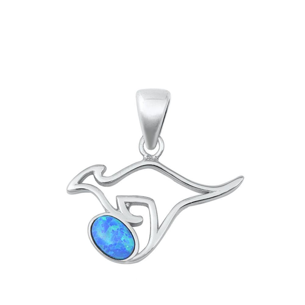 Sterling Silver Kangaroo Blue Lab Opal Pendant - silverdepot