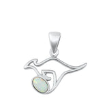 Sterling Silver Kangaroo White Lab Opal Pendant