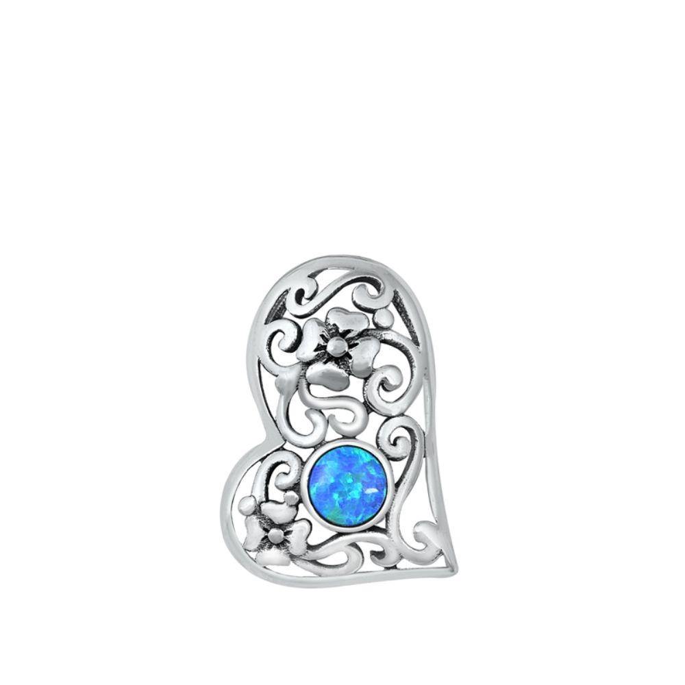 Sterling Silver Heart Blue Lab Opal Pendant - silverdepot