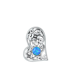 Sterling Silver Heart Blue Lab Opal Pendant