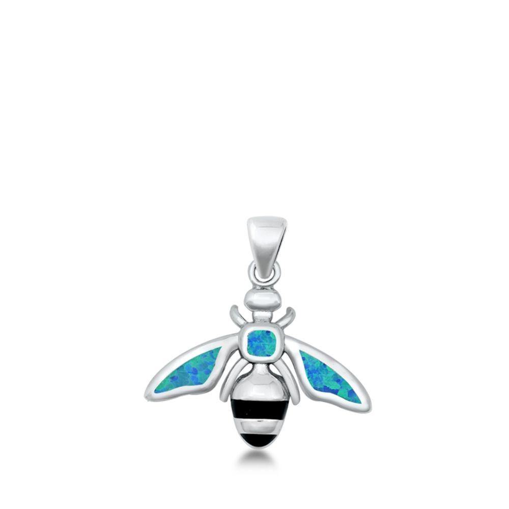 Sterling Silver Bee Blue Lab Opal Pendant - silverdepot
