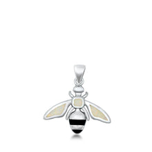 Load image into Gallery viewer, Sterling Silver Bee White Lab Opal Pendant - silverdepot