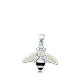 Sterling Silver Bee White Lab Opal Pendant