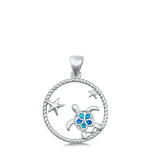 Sterling Silver Turtle and Starfish Blue Lab Opal Pendant