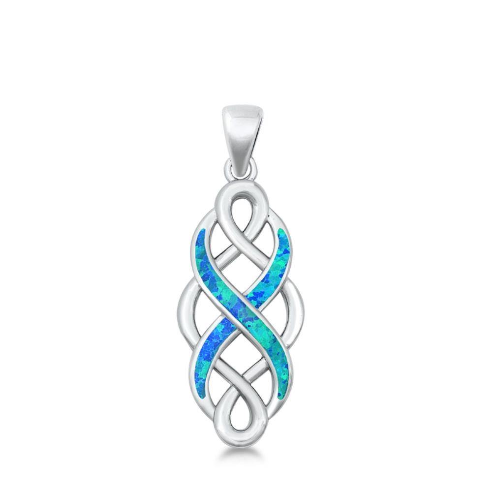 Sterling Silver Blue Lab Opal Pendant - silverdepot