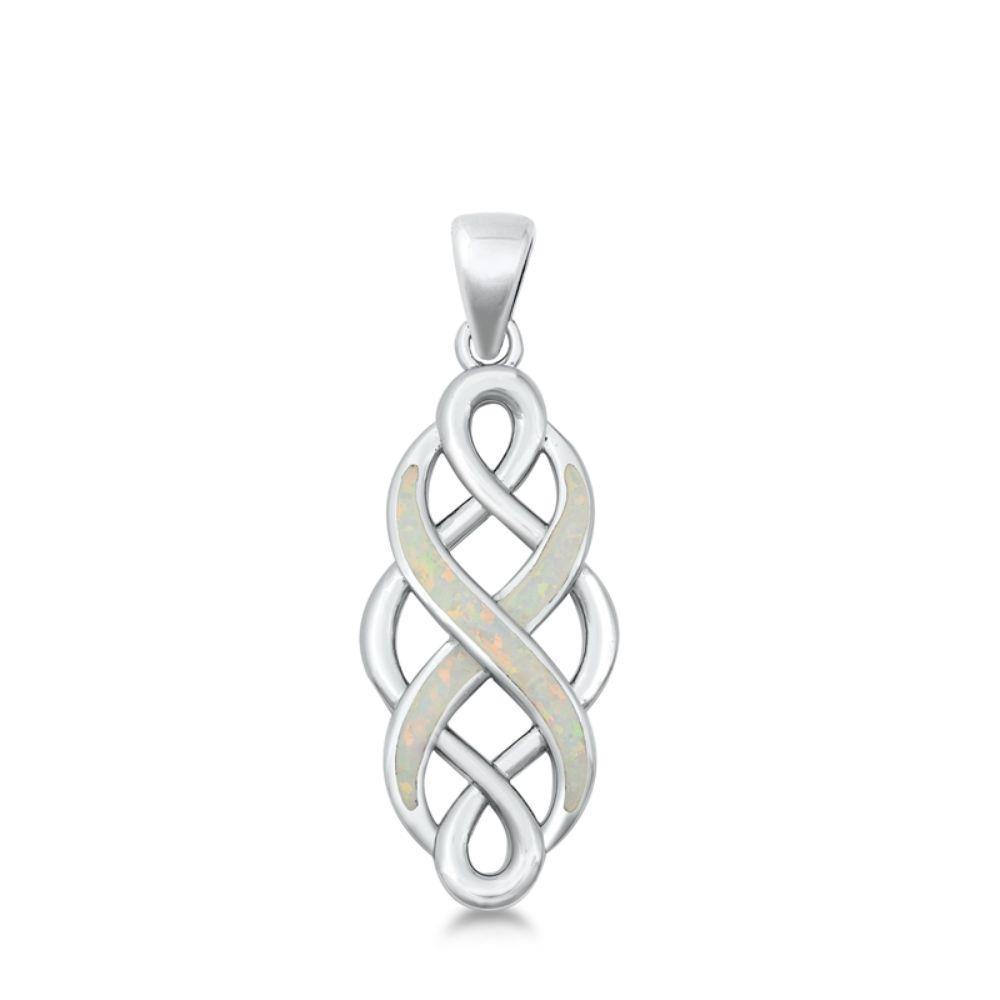 Sterling Silver White Lab Opal Pendant - silverdepot