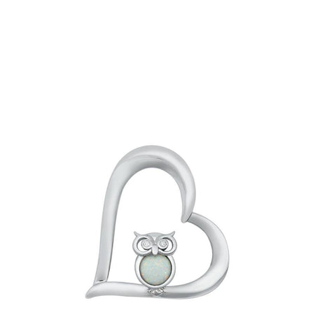 Sterling Silver Heart & Owl White Lab Opal Pendant