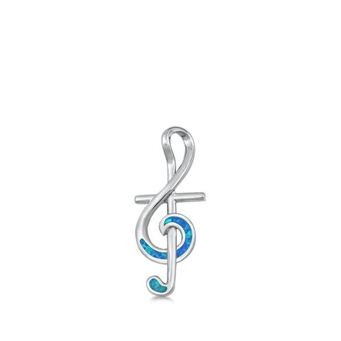 Sterling Silver Music Note and Cross Blue Lab Opal Pendant