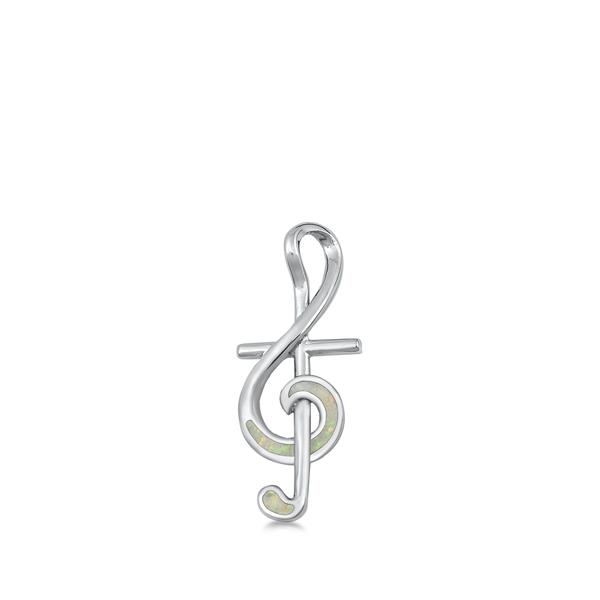 Sterling Silver Music Note and Cross White Lab Opal Pendant
