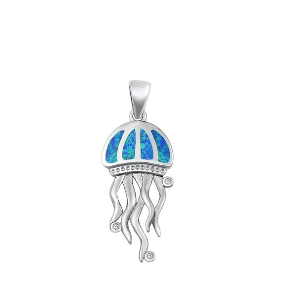 Sterling Silver Jellyfish Blue Lab Opal Pendant