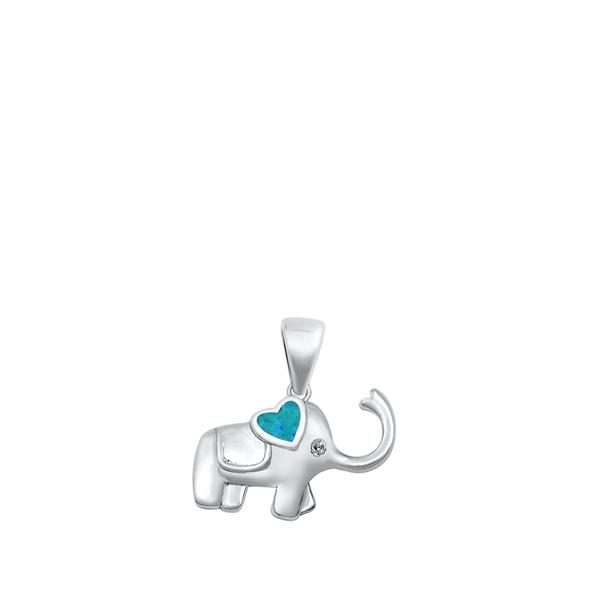 Sterling Silver Elephant Blue Lab Opal Pendant