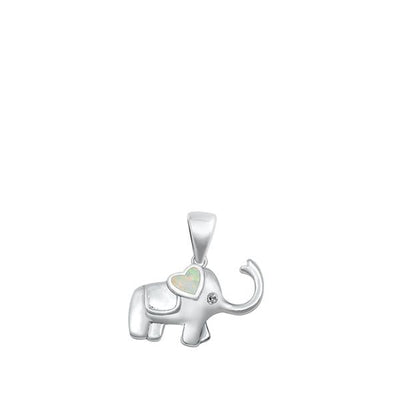 Sterling Silver Elephant White Lab Opal Pendant