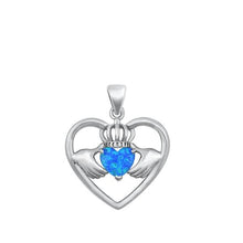 Load image into Gallery viewer, Sterling Silver Claddagh in Heart 19mm Blue Lab Opal Pendant
