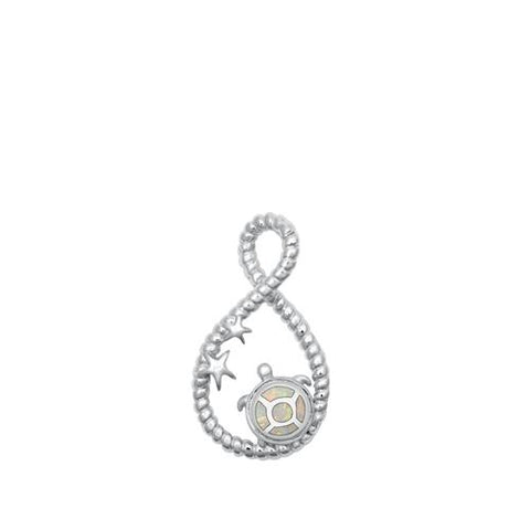 Sterling Silver Sea Turtle White Lab Opal Pendant