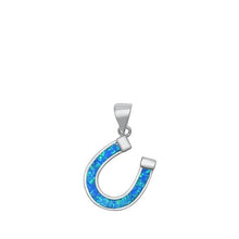Load image into Gallery viewer, Sterling Silver Horseshoe Blue Lab Opal Pendant