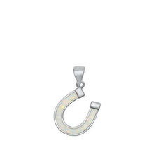 Load image into Gallery viewer, Sterling Silver Horseshoe White Lab Opal Pendant
