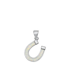 Sterling Silver Horseshoe White Lab Opal Pendant