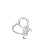 Sterling Silver Claddagh in Heart White Lab Opal Pendant